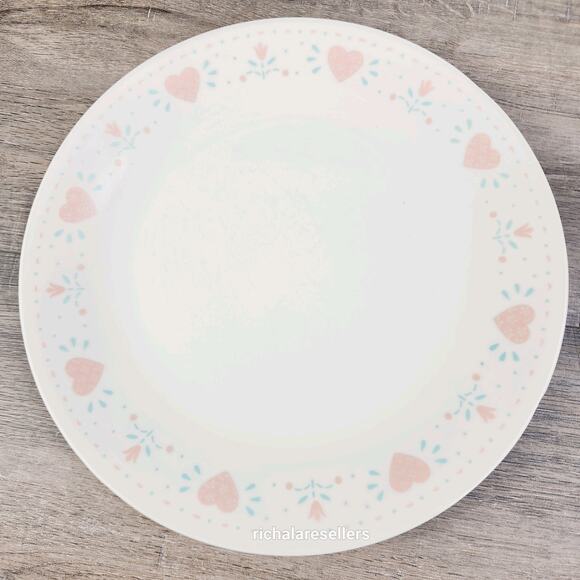 Corelle Forever Yours 10 1/4 " Dinner Plates Lot of 4 Corning Pink Hearts - Picture 2 of 8
